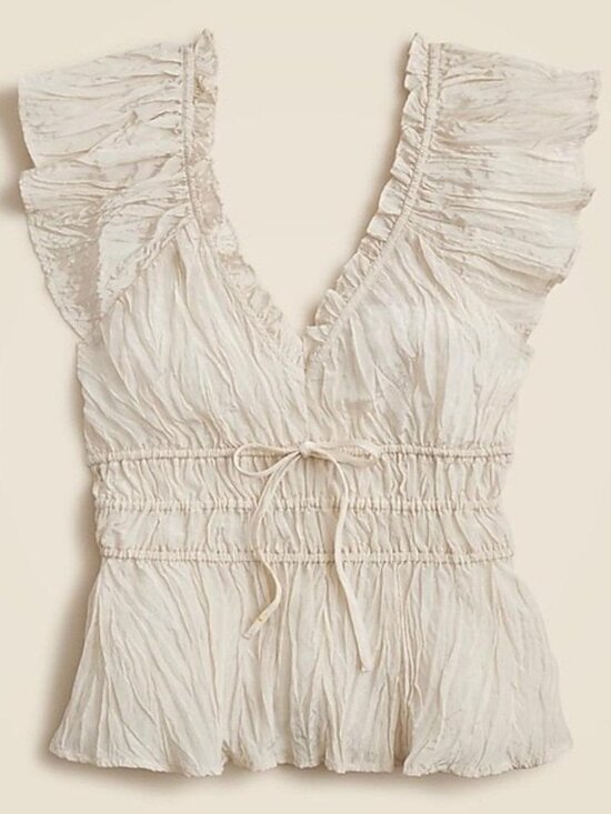 J. Crew Tops - New J. Crew Cream Ruffle Palermo Peplum Babydoll Blouse in size XS